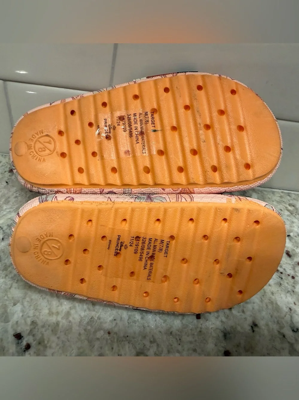 Girls' Disney Princess Moana Slide Sandals, Size 7/8- Pink & Orange NWOT